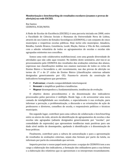 Monitorização e benchmarking de resultados escolares (exames e provas de aferição) na rede ESCXEL