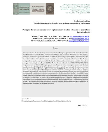 Perceções dos atores escolares sobre o planeamento local da educação no contexto da descentralização