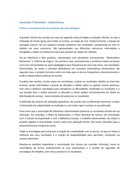Conclusões VII Seminário ESCXEL Estratégias de Organização pedagógica